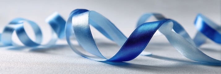 Poster - Decorative Blue Gift Ribbon Creates an Elegant Trail Across a Neutral White Surface for Festive Occasions and Celebrations