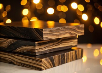 Poster - Stacked Wood & Marble: Luxurious Texture & Design Bokeh Background
