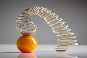 Poster - Unique artistic arrangement of a yellow sphere and spiraled coil creating a visually striking balance and movement