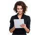 © Bojan - Smiling Businesswoman Standing with Tablet – No Background