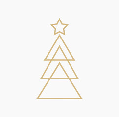 Wall Mural - abstract christmas tree line icon with star in gold color. christmas design element. vector illustra