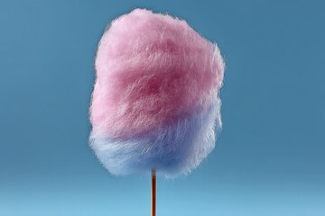 Aufkleber - Colorful cotton candy treat on a stick against a clear blue sky background at a fairground