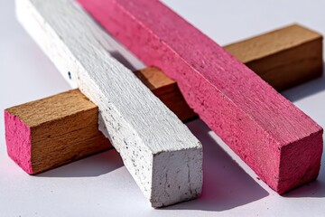 Poster - Colorful chalk sticks arranged artistically on a bright background showcasing creativity and craftsmanship