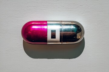Aufkleber - Creative representation of a colorful capsule on a textured surface in bright lighting