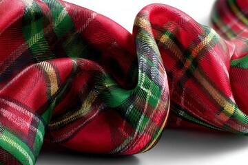 Aufkleber - Colorful plaid fabric draped elegantly on a smooth surface in soft lighting creating a cozy atmosphere
