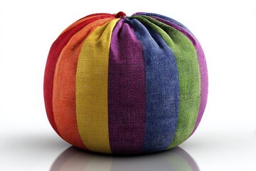 Poster - Colorful striped fabric pouf adds vibrant touch to modern living space and enhances room decor with cheerful design