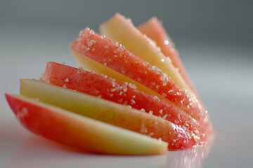 Poster - Freshly sliced apples with a sprinkle of sugar arranged on a clean surface