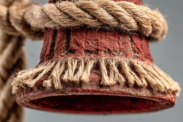 Aufkleber - Detailed close-up of a rustic bell with twine in a natural setting captured during daylight