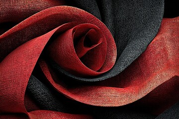 Fototapete - Vibrant red and black fabric swirl creating an elegant abstract pattern in a close-up view