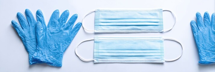 Aufkleber - Medical Gloves and Masks Arranged on a White Background With Space for Text Above Them