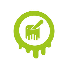 Fototapete - A clean simple icon depicting a green circular bubble with a dripping paint brush reflecting a minimalist and style