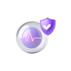 Aufkleber - A modern and minimalist digital icon depicting a glowing white circle with a heartbeat wave and a protective purple shield symbolizing healthcare monitoring and approval