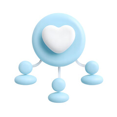 Poster - Vibrant 3D heart shaped icon surrounded by circular elements symbolizing connections and the sharing of healthcare information within a digital