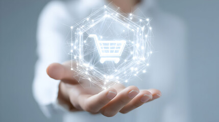 Poster - Digital shopping cart held in a hand.