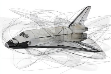 Aufkleber - Space shuttle soaring through abstract lines representing motion and energy in a dynamic composition