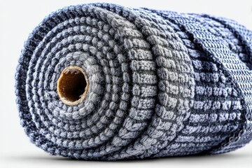Aufkleber - Crafted textile roll showcases intricate weaving and texture in a subdued color palette of blue and gray