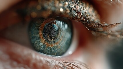 Poster - security access technology eye viewing digital information represented by circles and signs background depth of field technology concept.stock image