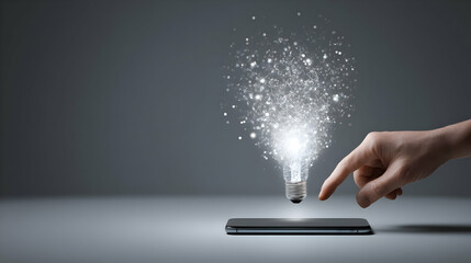 Poster - A hand activates a glowing lightbulb over a device.