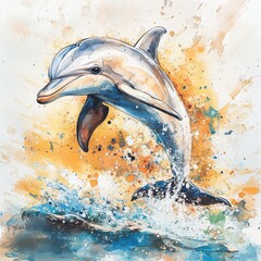 Poster - Playful dolphin leaping gracefully out of the sparkling ocean waves under the bright sunshine