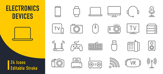 Poster - electronics and devices web icons in line style. computing, social network, management, internet, ne