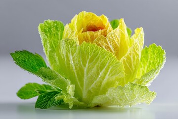 Poster - Freshly harvested romaine lettuce with dew drops on vibrant green leaves located on a white surface