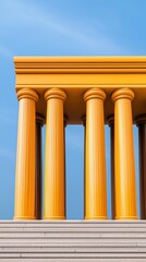 Poster - Bright yellow building featuring elegant columns and architectural details against a blue sky