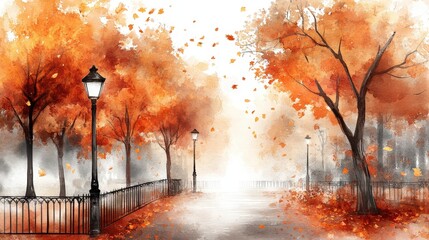 Poster - A charming park featuring a classic lamp post surrounded by lush greenery and pathways