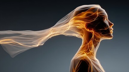 Fototapete - technology style whit net glowing wave,glowing line glow wave,glow line , anti aging facial treatment,photo stocks