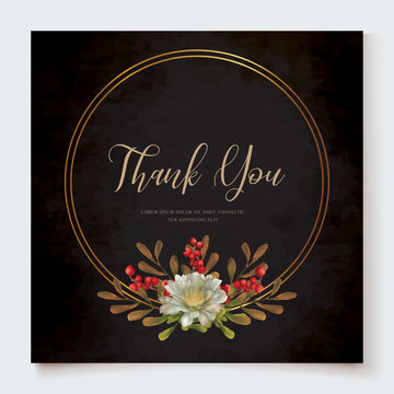 WEDDING INVITATION FRAME WITH FLOWER DECORATIONS AND FRESH LEAVES
