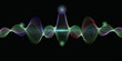 © wira - An abstract digital illustration featuring a colorful sound wave-like pattern against a black background. The design has a sense of energy and movement, making it suitable for a variety of application