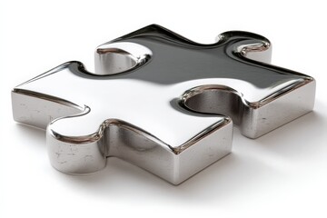Aufkleber - Shiny metallic puzzle piece isolated on a white background shining under soft light