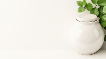 Poster - Stylish white vase holding a lush green plant adding a touch of nature and freshness to any space