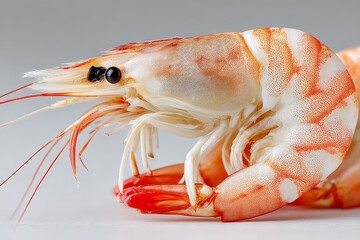 Aufkleber - Close-up view of a fresh shrimp showcasing vibrant colors and intricate details in a well-lit setting