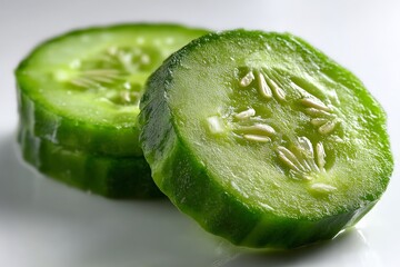 Poster - Sliced cucumber halves showcase freshness and vibrant color perfect for salads or healthy snacking