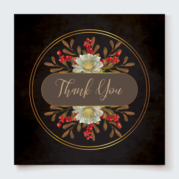 WEDDING INVITATION FRAME WITH FLOWER DECORATIONS AND FRESH LEAVES