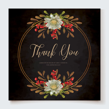 WEDDING INVITATION FRAME WITH FLOWER DECORATIONS AND FRESH LEAVES
