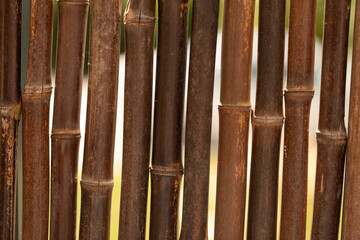 Poster - High-resolution image of a dark brown bamboo fence, perfect for backgrounds or textures.