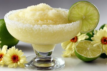 Aufkleber - Refreshing lime slush served in a glass with salt rim and garnished with lime slices, perfect for warm weather gatherings
