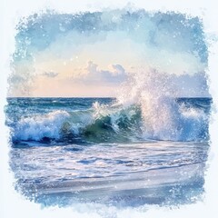 Poster - Powerful wave crashing against rocks on a beach with white foam and spectacular nature scene