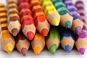 Poster - Colorful set of glitter crayons arranged neatly on a table ready for creative projects