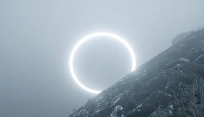 Poster - Mysterious light ring appears on mountain foggy atmosphere landscape photography surreal setting