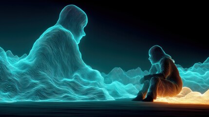 Aufkleber - technology style whit net glowing wave,glowing line glow wave,glow line , loving couple outdoo,stock photo