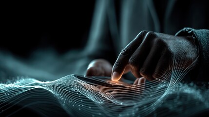 Aufkleber - technology style whit net glowing wave,glowing line glow wave,glow line , man payment online with credit car.stock image