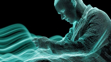 Fototapete - technology style whit net glowing wave,glowing line glow wave,glow line , man payment online with credit car,photo stocks