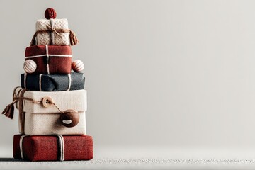 Poster - Stacked colorful gift boxes on a light surface ready for a festive occasion in a serene indoor setting