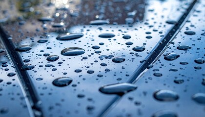 Aufkleber - Raindrops on car surface urban environment close-up photography reflective mood high angle view nature's beauty