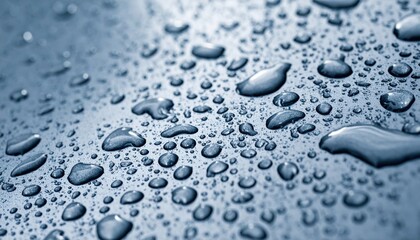 Poster - Water droplets on metallic surface close-up photography studio setting macro view photographic art