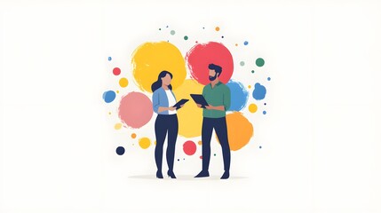 Poster - Collaborative business meeting office space digital illustration creative environment eye-level view teamwork concept