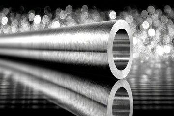 Leinwandbilder - Close-up of a polished metal rod reflecting light with a blurred bokeh background showcasing craftsmanship and industrial design