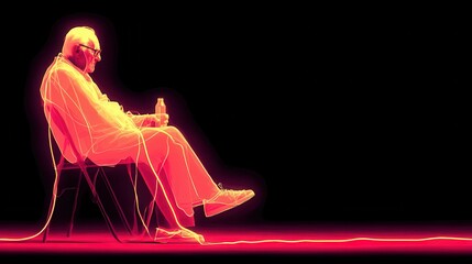Aufkleber - technology style whit net glowing wave,glowing line glow wave,glow line , sad senior man drinking alone,stock photo